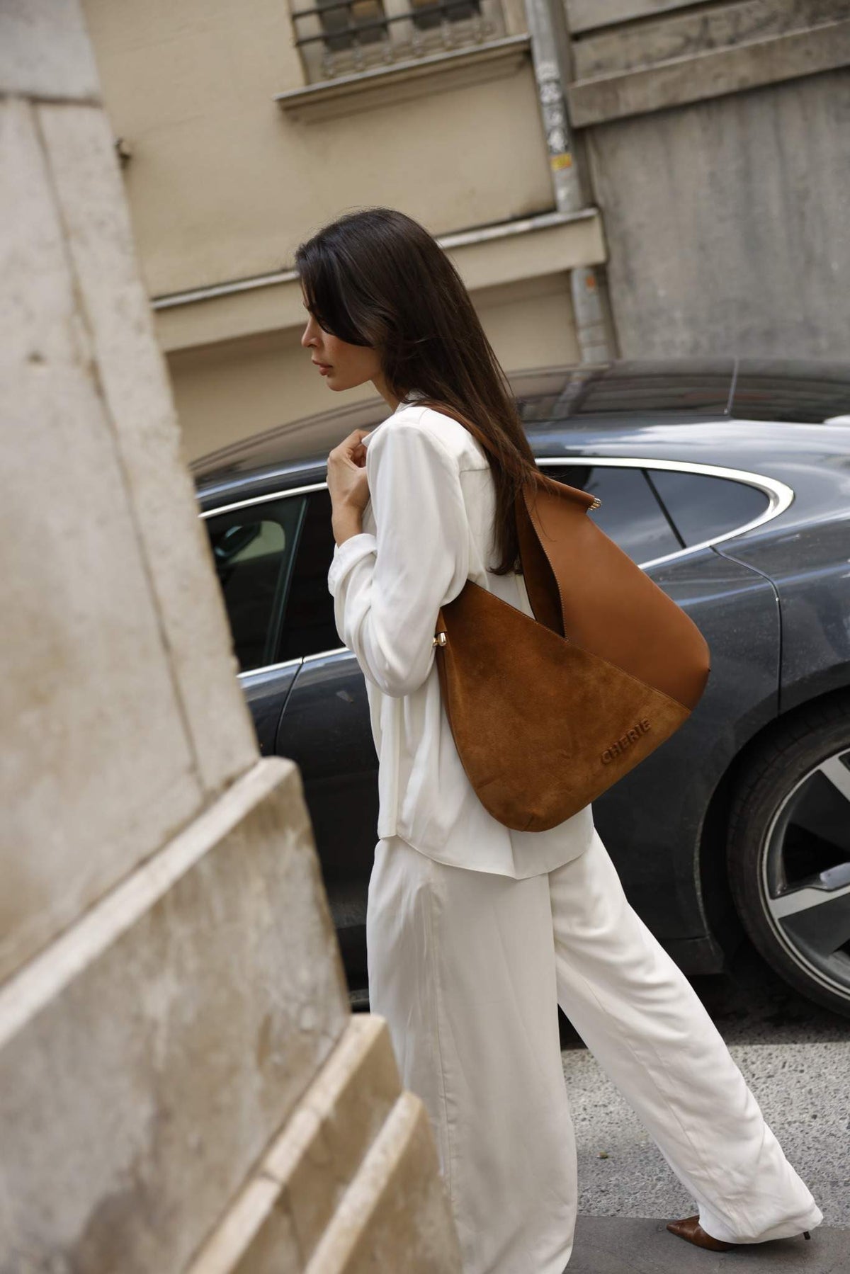 Katrina tan suede/leather shoulder bag