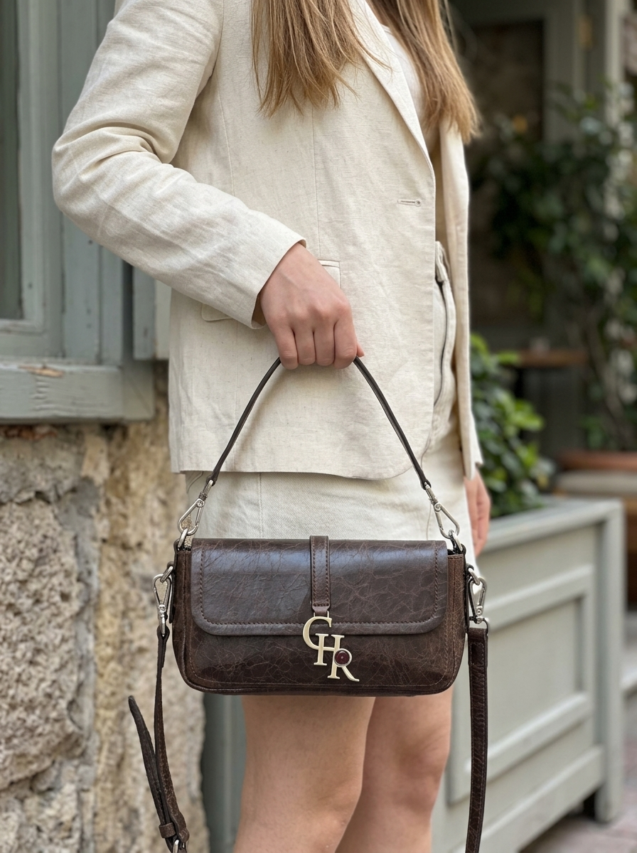 Stella Brown Crazy Leather Mini - model üzerinde