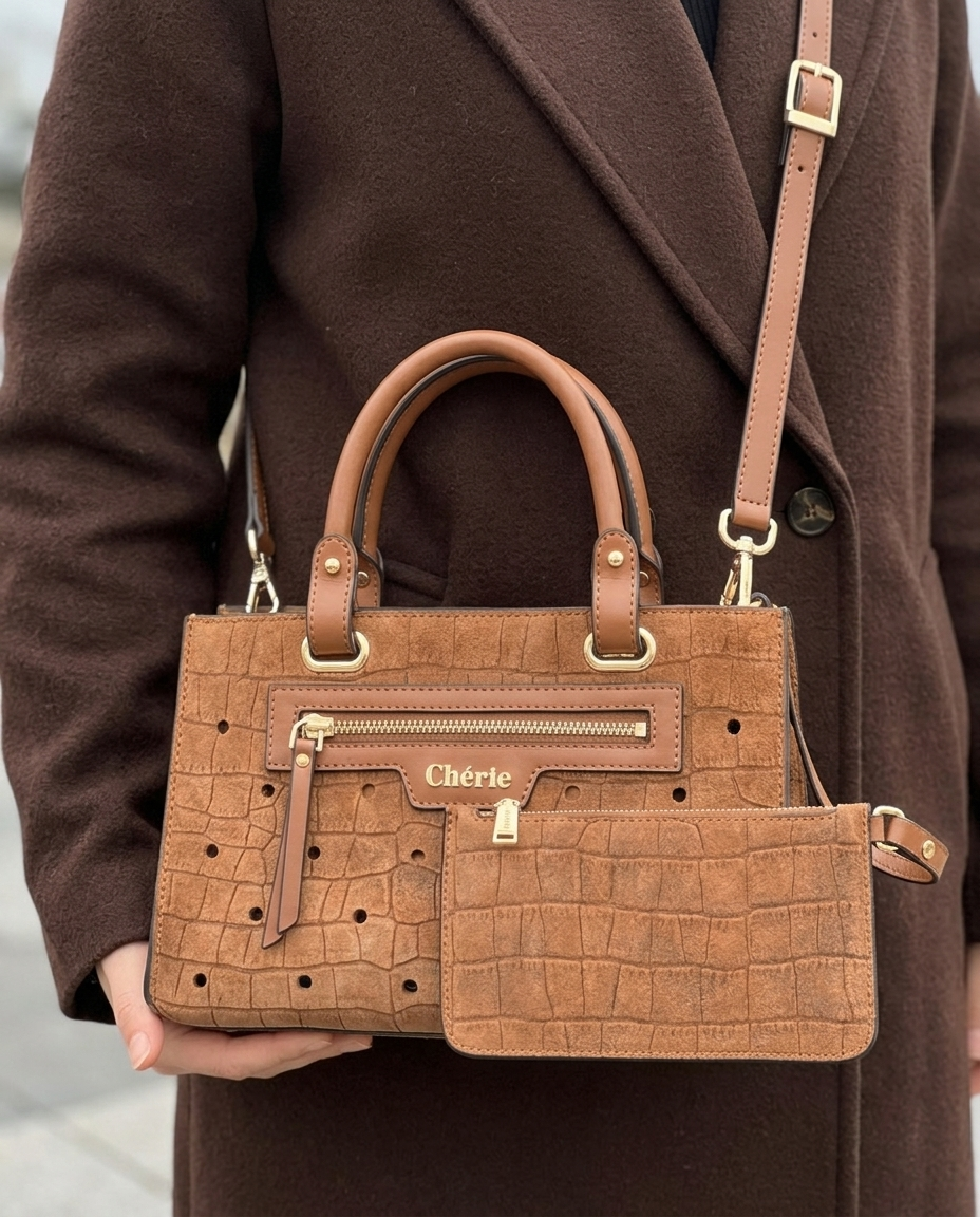 Paris Tan Croc Suede Mini - model