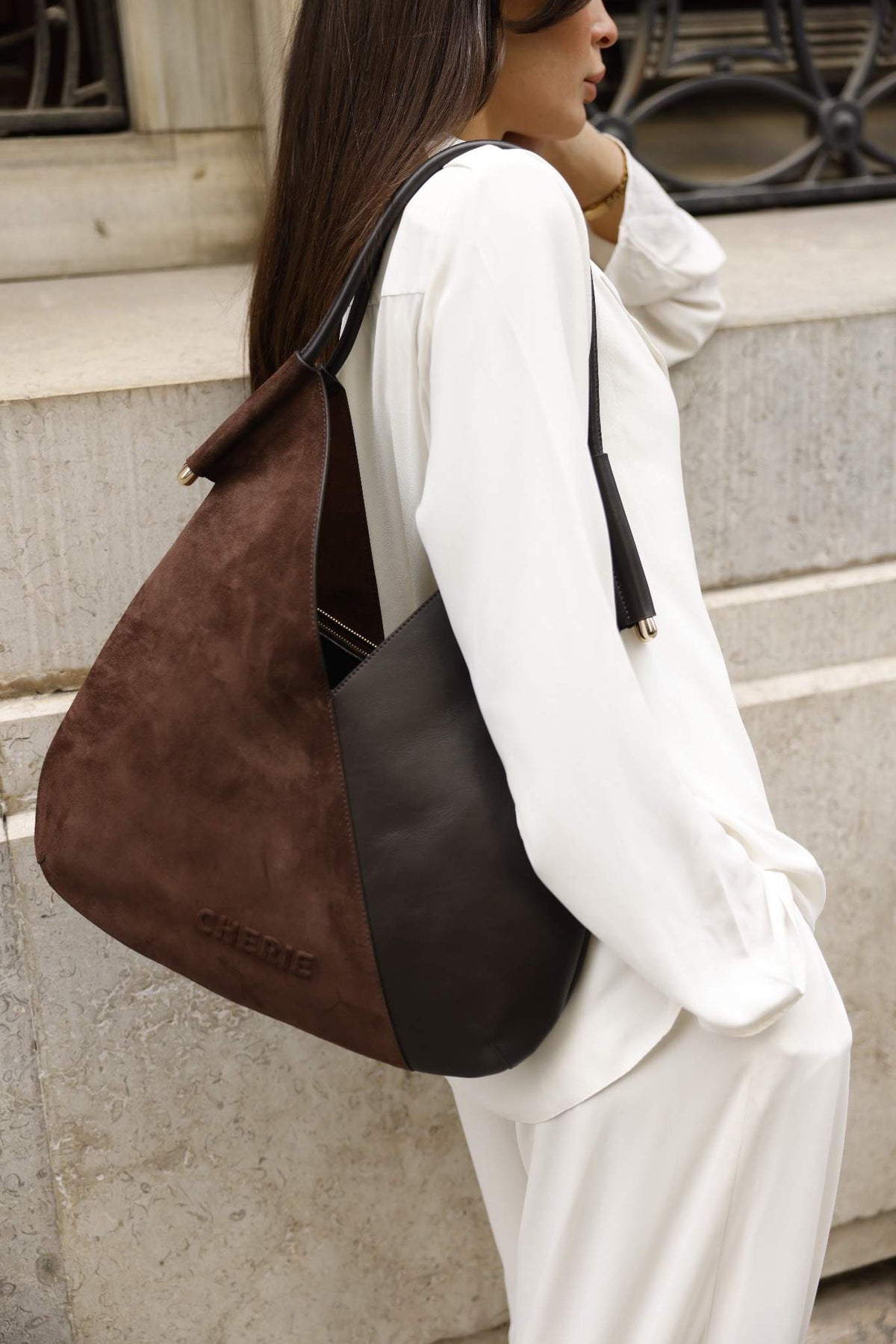 Katrina brown suede/leather shoulder bag