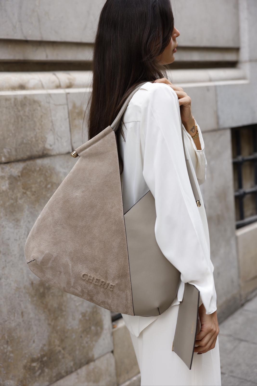Katrina taupe suede/leather shoulder bag