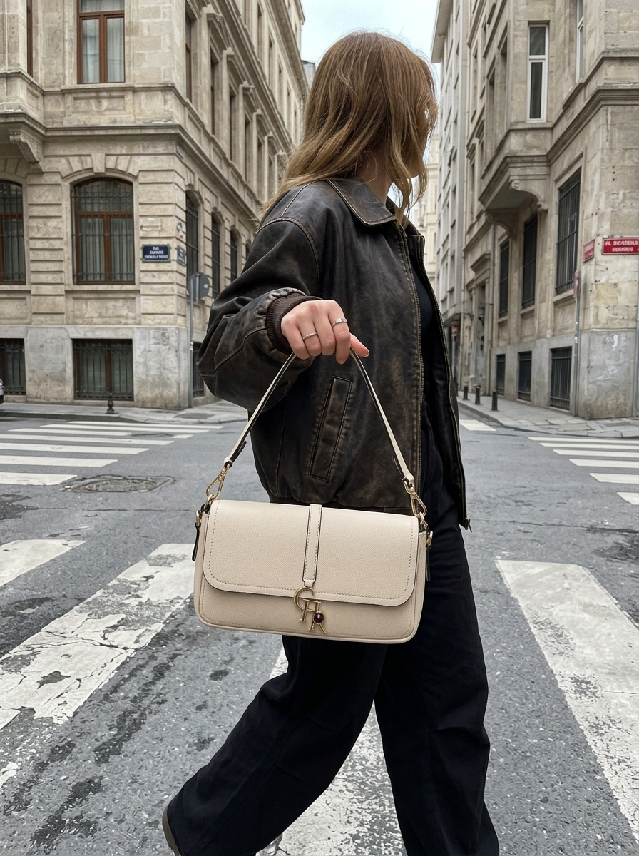 Stella Beige Vegan Leather Medium - model üzerinde