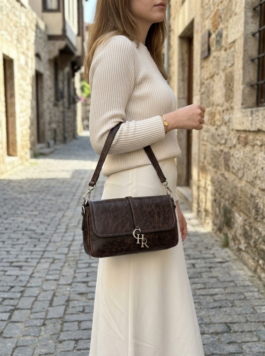 Stella Brown Crazy Leather Medium - model üzerinde