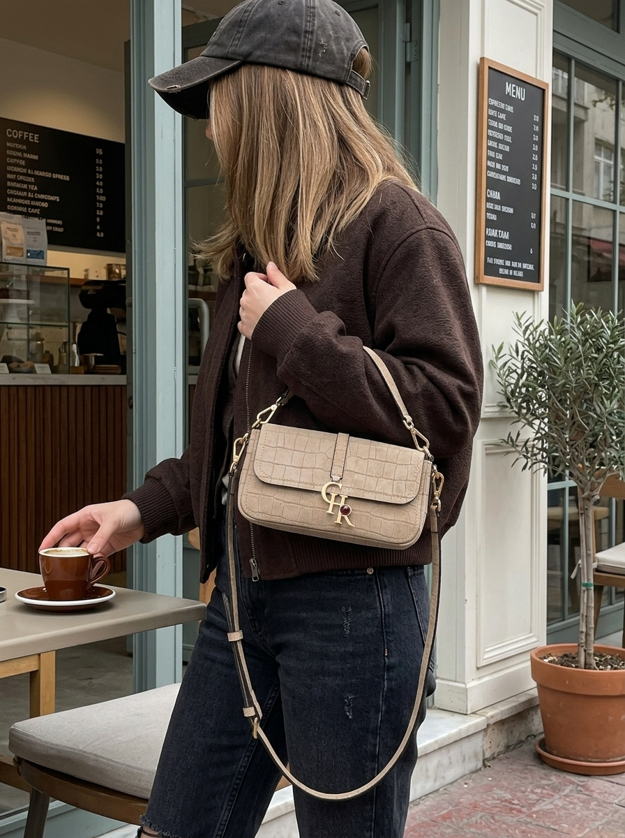 Stella Biscuit Croc Suede Mini - model üzerinde