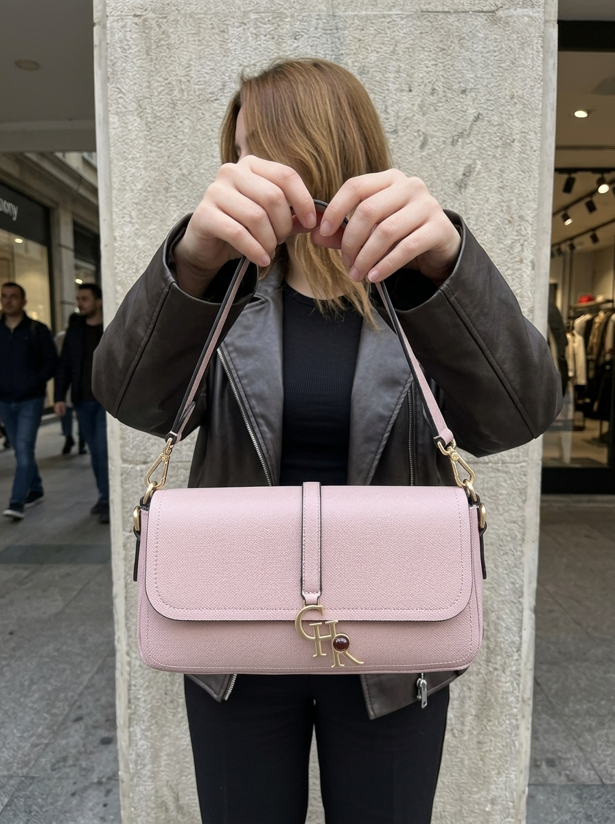 Stella Pink Vegan Leather Medium - model üzerinde